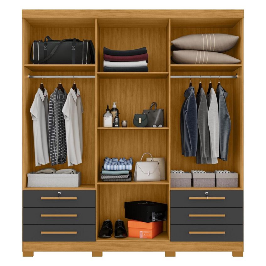 Guarda-roupa Casal Com 6 Portas 6 Gavetas E Chaves 200cm Multimóveis Cr35672 Madeirado/cinza - imagem 4