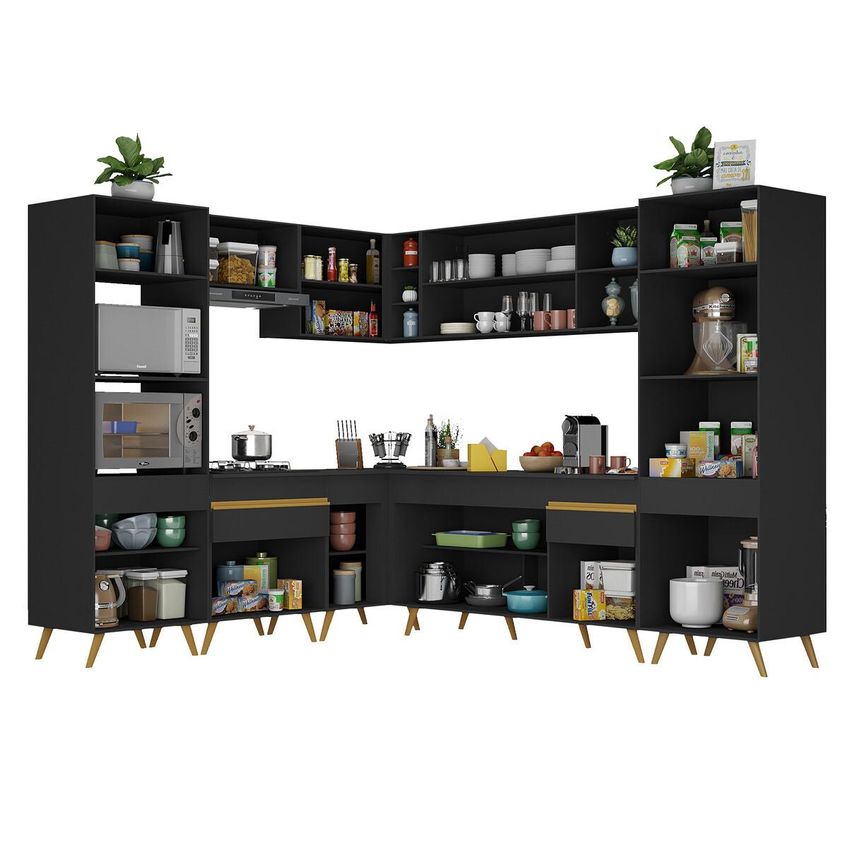 Cozinha Completa Compacta Armário Canto FL2046 Veneza Multi Preto/Dourado - imagem 5