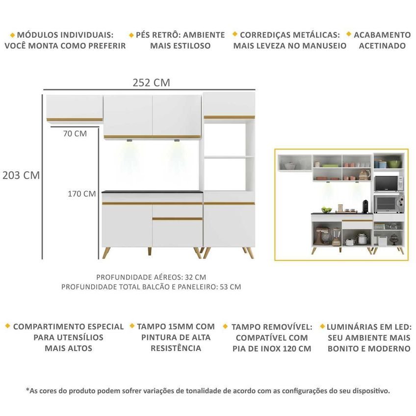 Cozinha Completa Compacta Armário LED FL2015 Veneza Multi Branco/Dourado - imagem 3