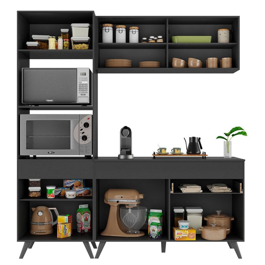 Cozinha Completa Compacta Armário Balcão FL3695 Veneza Multi Preto - imagem 5