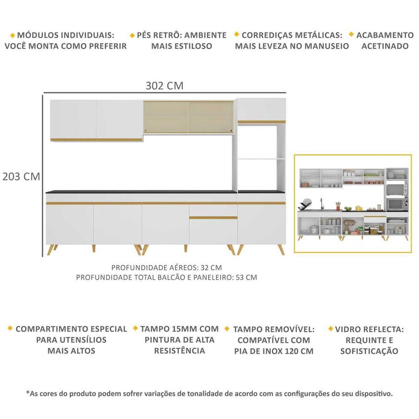 Cozinha Completa Compacta Armário Balcão FL3750 Veneza Multi Branco/Dourado - imagem 3