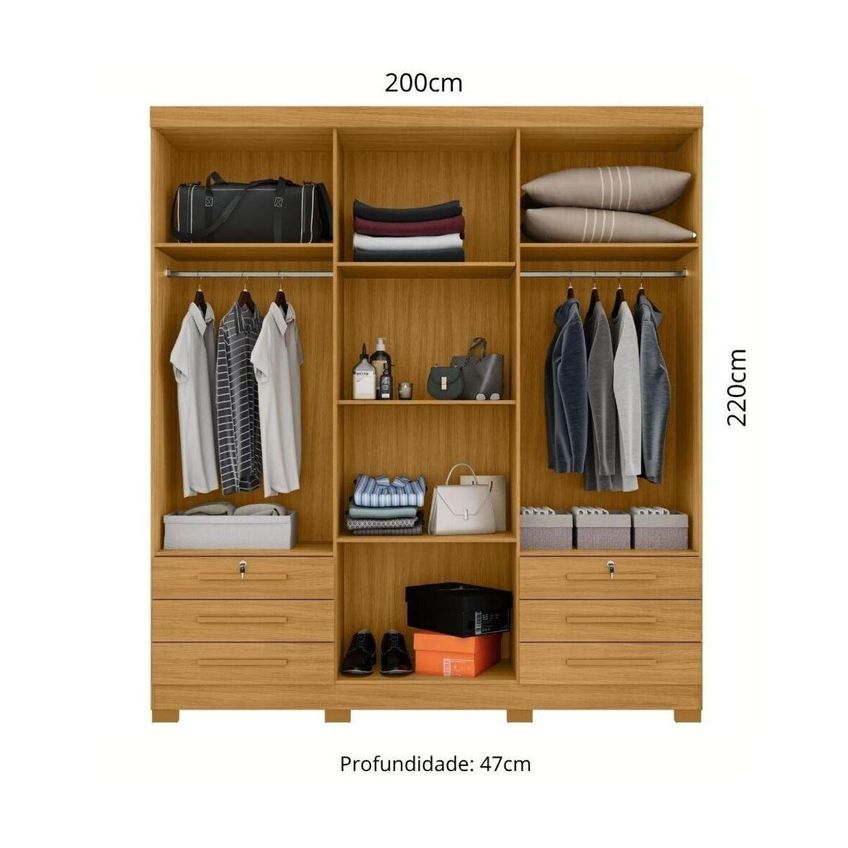 Guarda-roupa Casal Com 6 Portas 6 Gavetas E Chaves 200cm Multimóveis Cr35672 Madeirado - imagem 3