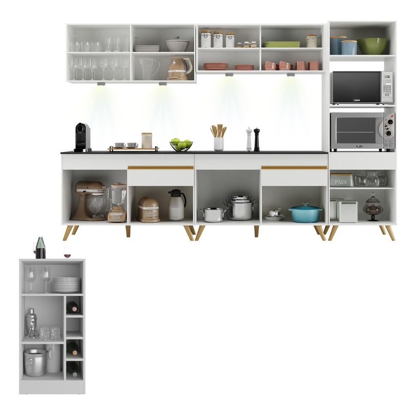 Armário De Cozinha Compacta E Bancada FL2199 Veneza Multi Branco/Dourado - imagem 4