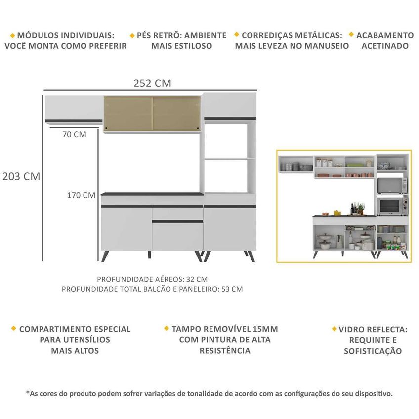 Cozinha Completa Compacta Armário Balcão FL3691 Veneza Multi Branco/Preto - imagem 3