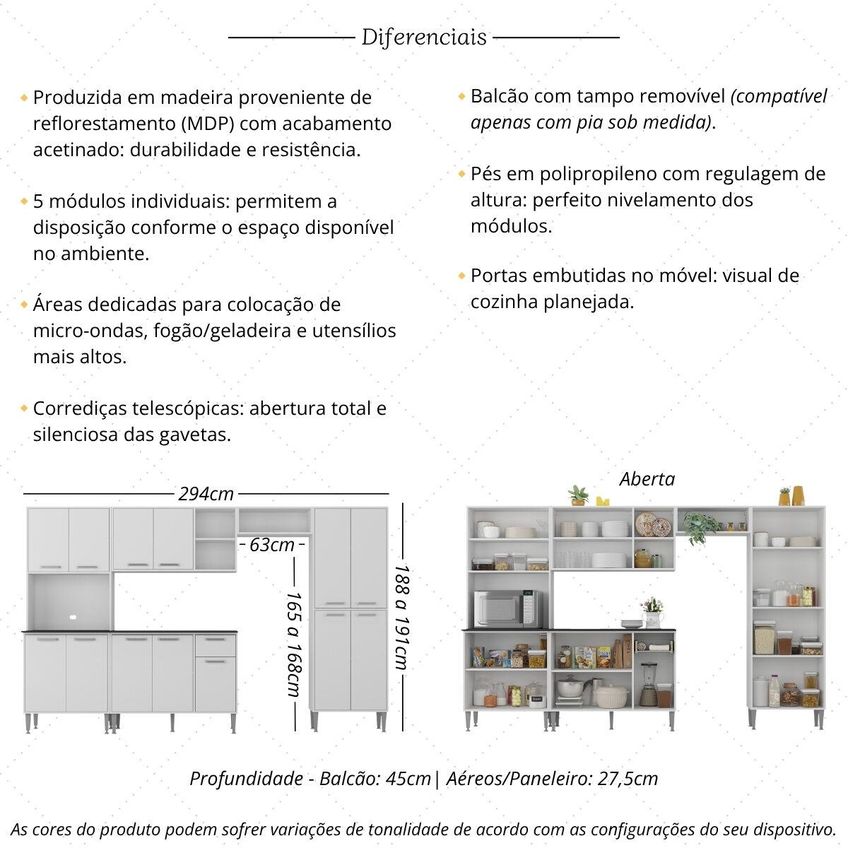 Cozinha Completa Compacta Armário Balcão FL2280 Multimóveis Branco - imagem 3