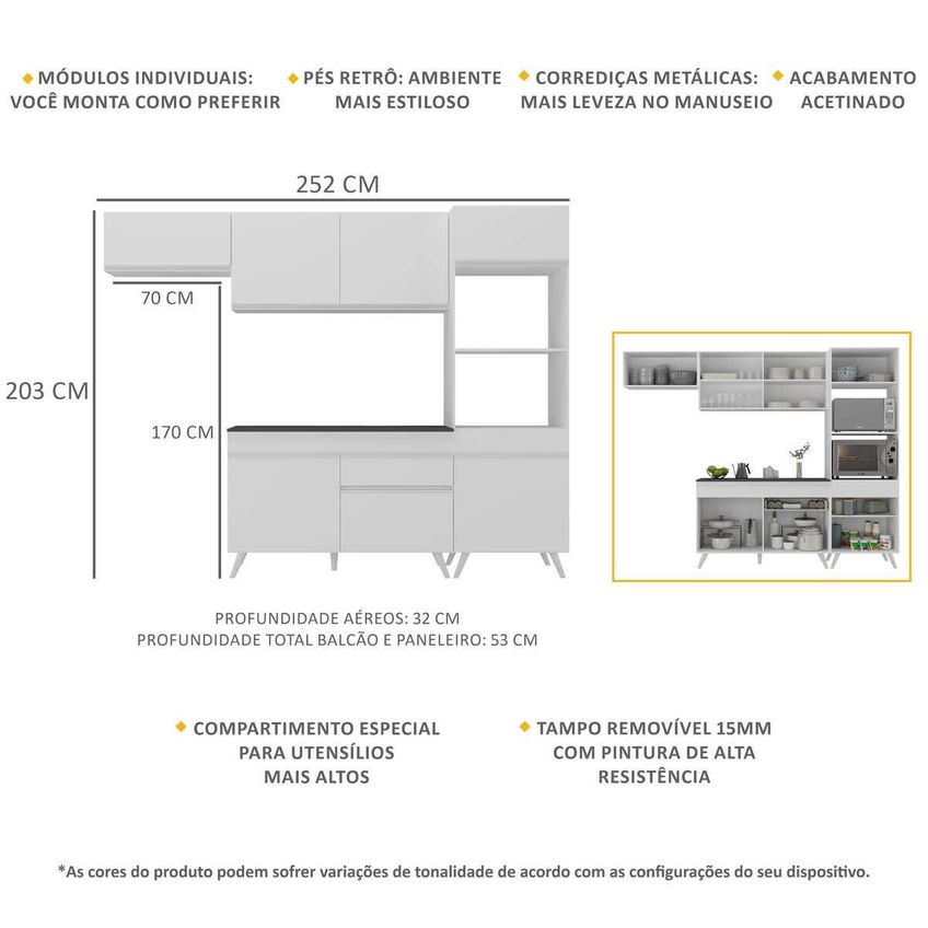 Cozinha Completa Compacta Armário Balcão FL3690 Veneza Multi Branco - imagem 3
