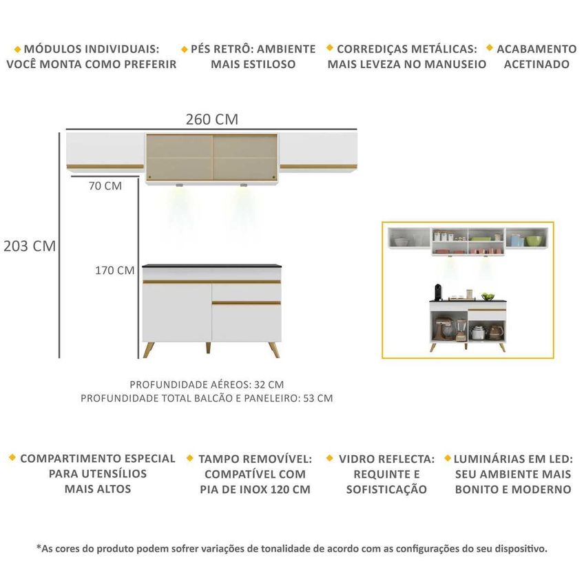 Cozinha Completa Compacta Armário LED FL2023 Veneza Multi Branco/Dourado - imagem 3