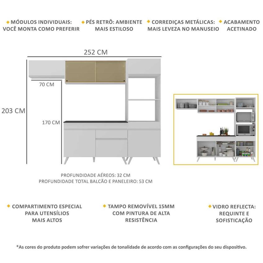 Cozinha Completa Compacta Armário Balcão FL3691 Veneza Multi Branco - imagem 3