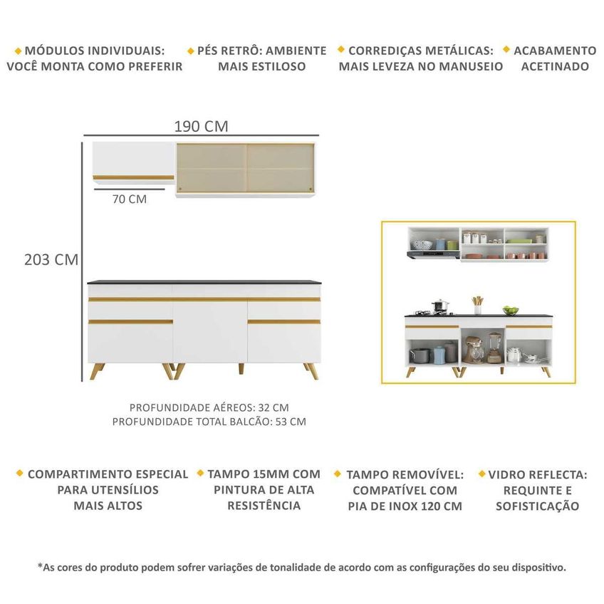 Cozinha Completa Compacta Armário Balcão FL3707 Veneza Multi Branco/Dourado - imagem 3