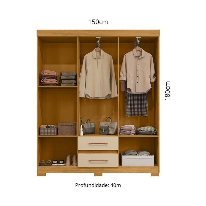 Guarda-roupa Casal Com 6 Portas E 2 Gavetas 150cm Multimóveis CR35677 Madeirado/Off White - imagem 3