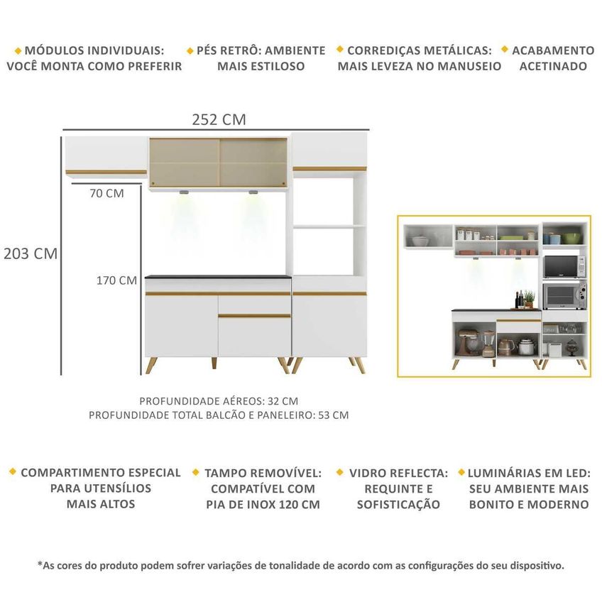 Cozinha Completa Compacta Armário LED FL2016 Veneza Multi Branco/Dourado - imagem 3