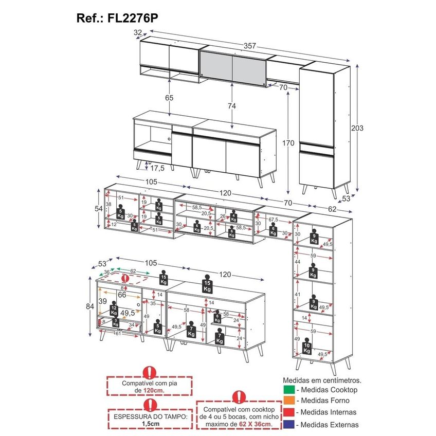 Cozinha Compacta Jogo De Panela FL2276P Multimóveis - imagem 4