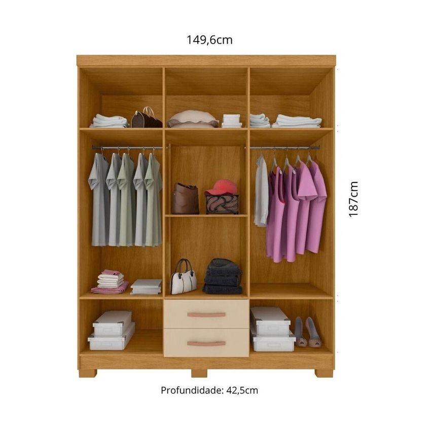 Guarda-roupa Casal Com 6 Portas E 2 Gavetas 149,6cm Multimóveis Cr35674 Madeirado/off White - imagem 3