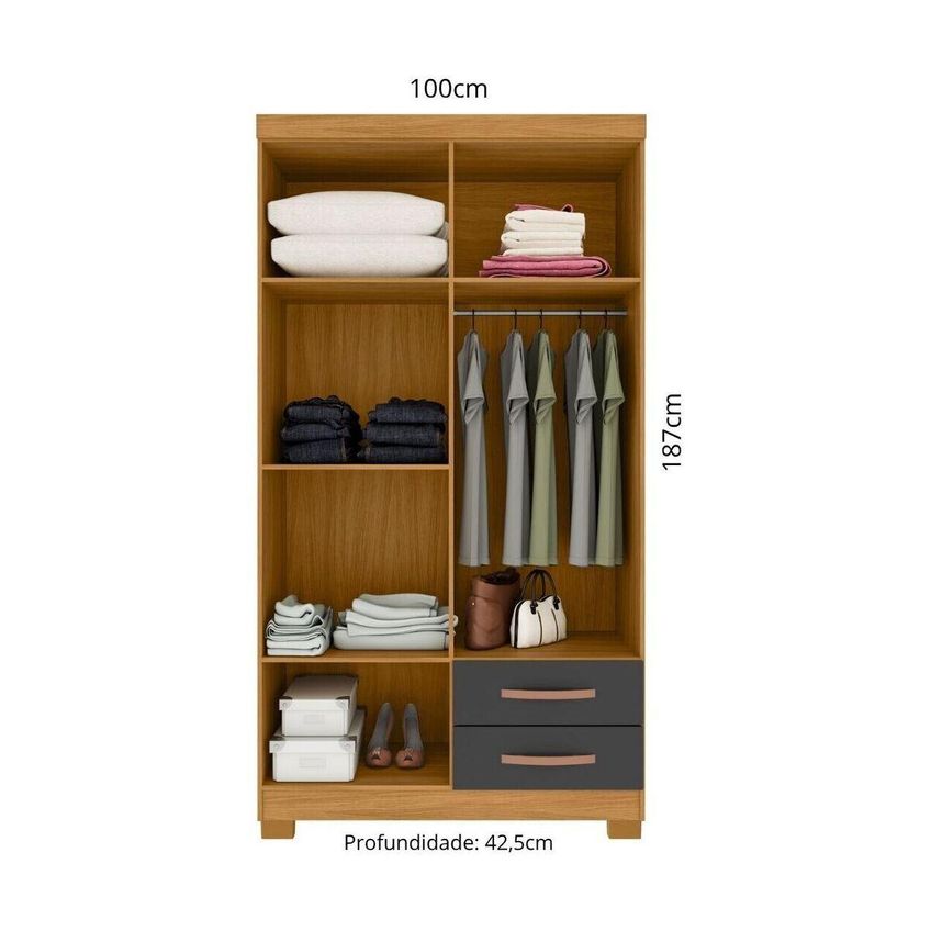 Guarda-roupa Solteiro Com 4 Portas E 2 Gavetas 100cm Multimóveis Cr35675 Madeirado/cinza - imagem 3