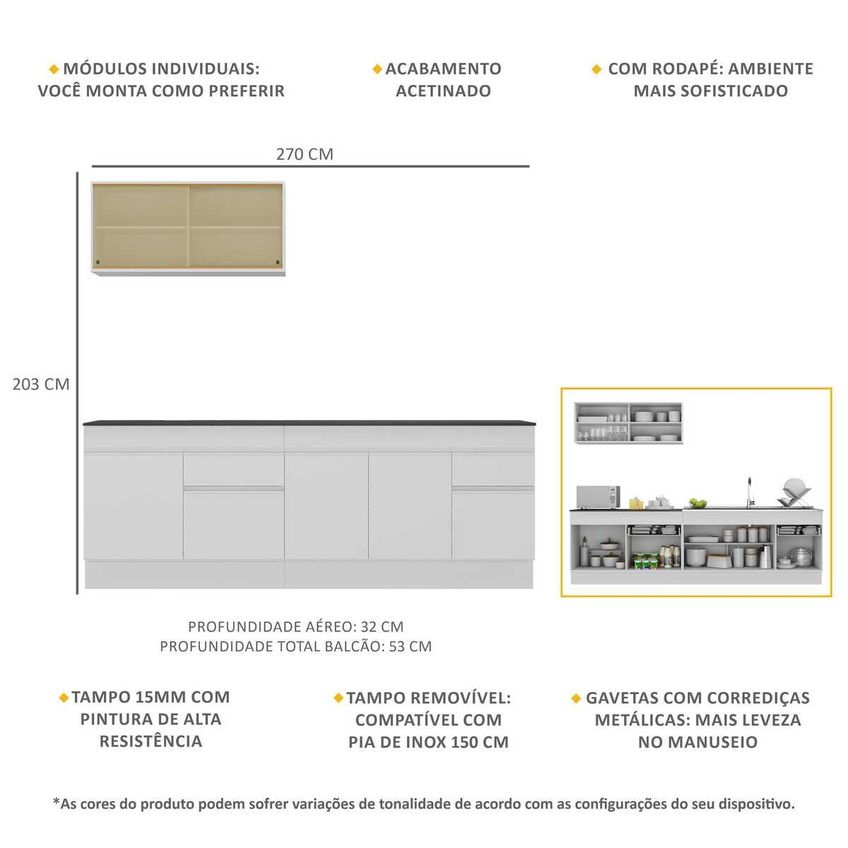 Cozinha Compacta Armário Balcão E Rodapé FL2112 Veneza Multi Branco - imagem 3