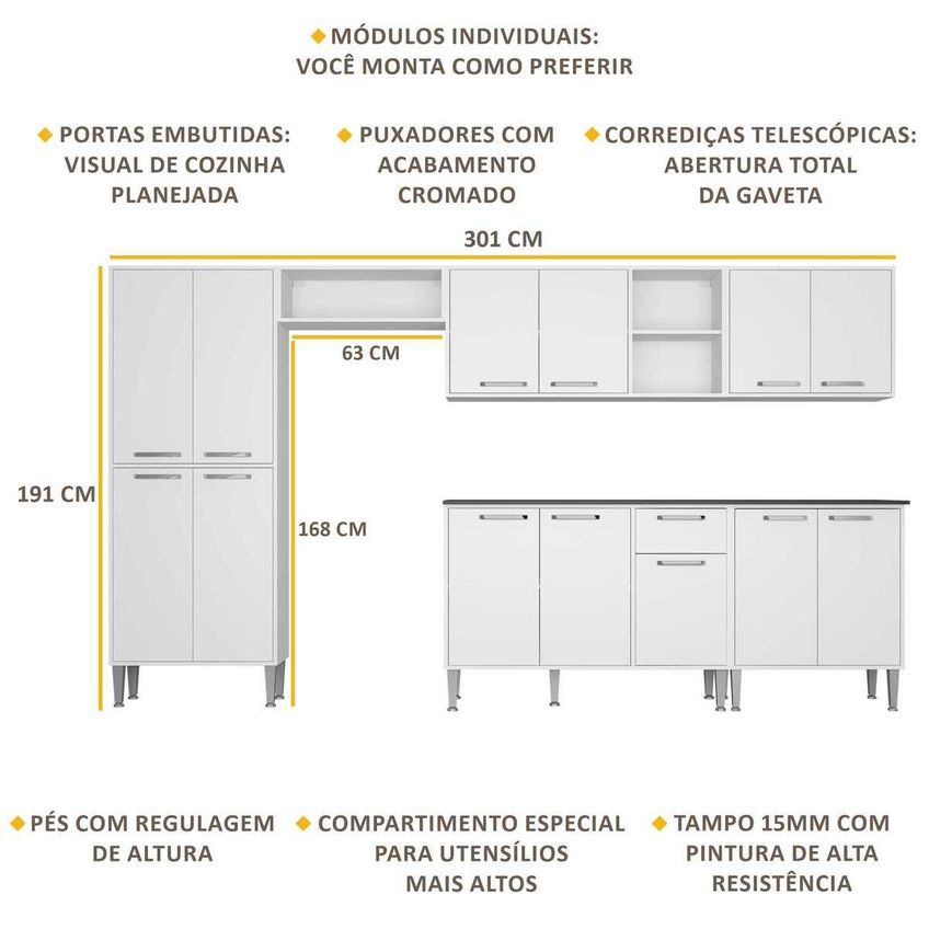 Armário De Cozinha Compacta Completa Fl3157 Xangai Multi Branco - imagem 3