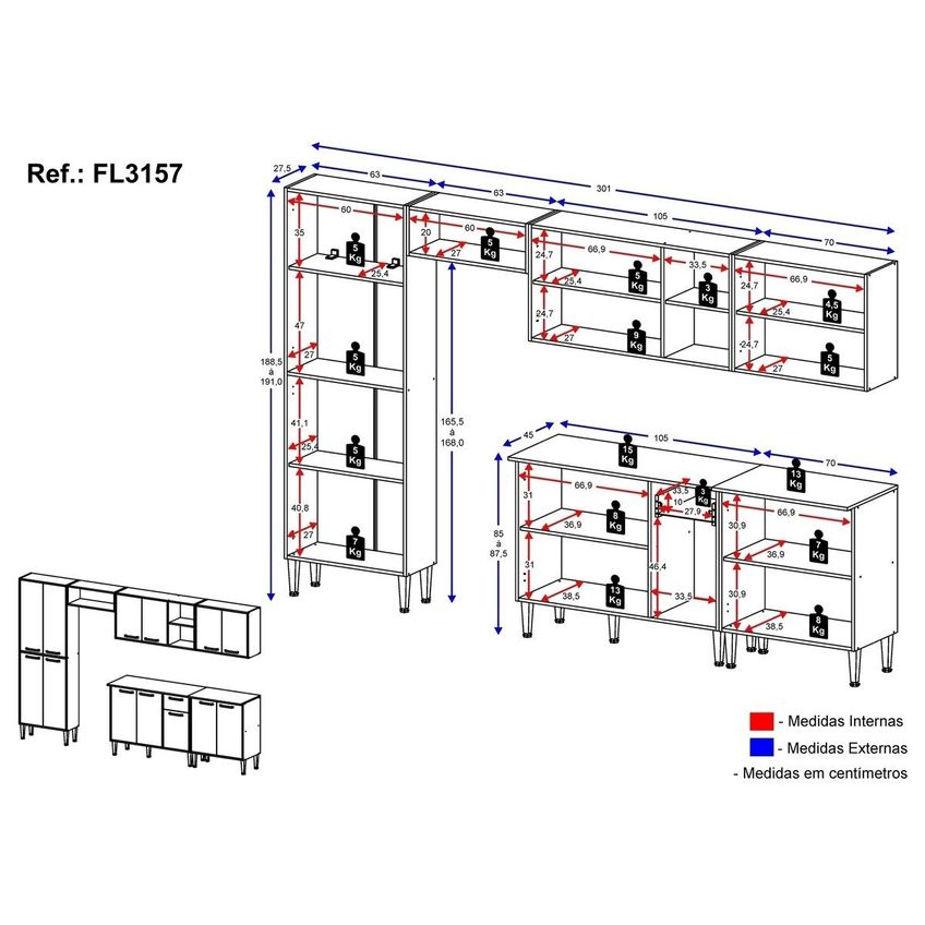 Armário De Cozinha Compacta Completa Fl3157 Xangai Multi Branco - imagem 4