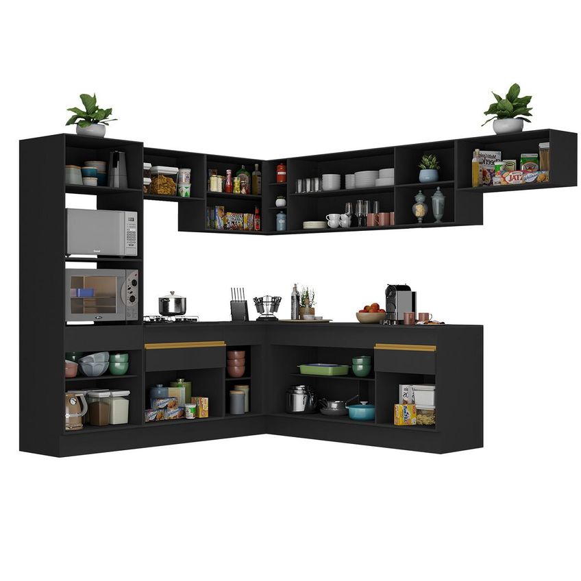 Cozinha Completa Compacta Armário Canto FL2083 Veneza Multi Preto/Dourado - imagem 5