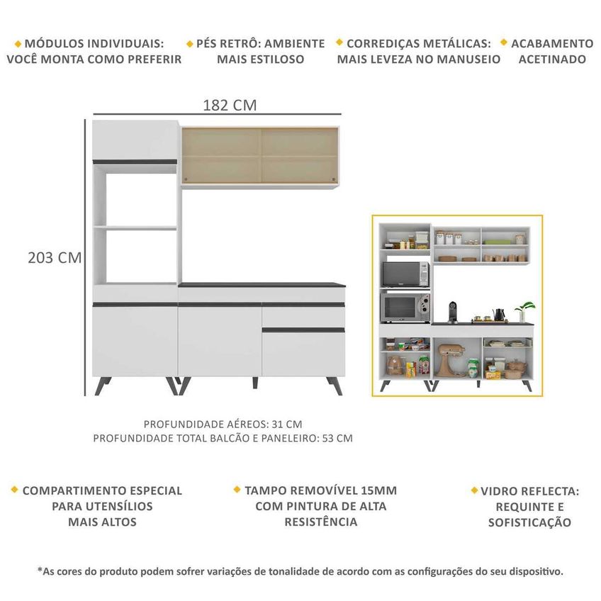 Cozinha Completa Compacta Armário Balcão FL3695 Veneza Multi Branco/Preto - imagem 3