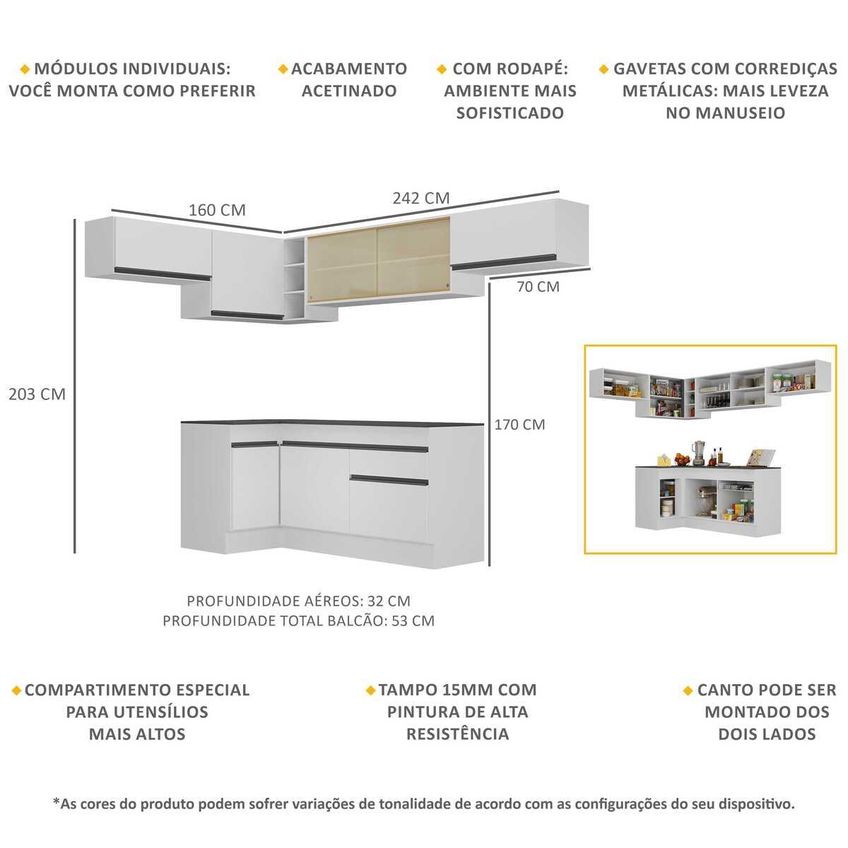 Cozinha Completa Compacta Armário Canto FL2095 Veneza Multi Branco/Preto - imagem 3