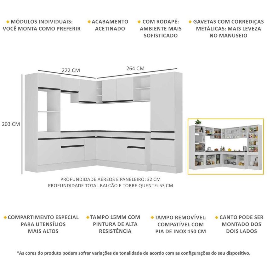 Cozinha Completa Compacta Armário Canto FL2082 Veneza Multi Branco/Preto - imagem 3