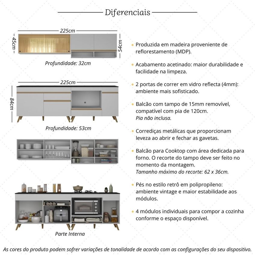Cozinha Completa Compacta Armário Balcão FL2263 Veneza Multi Branco/Dourado - imagem 3