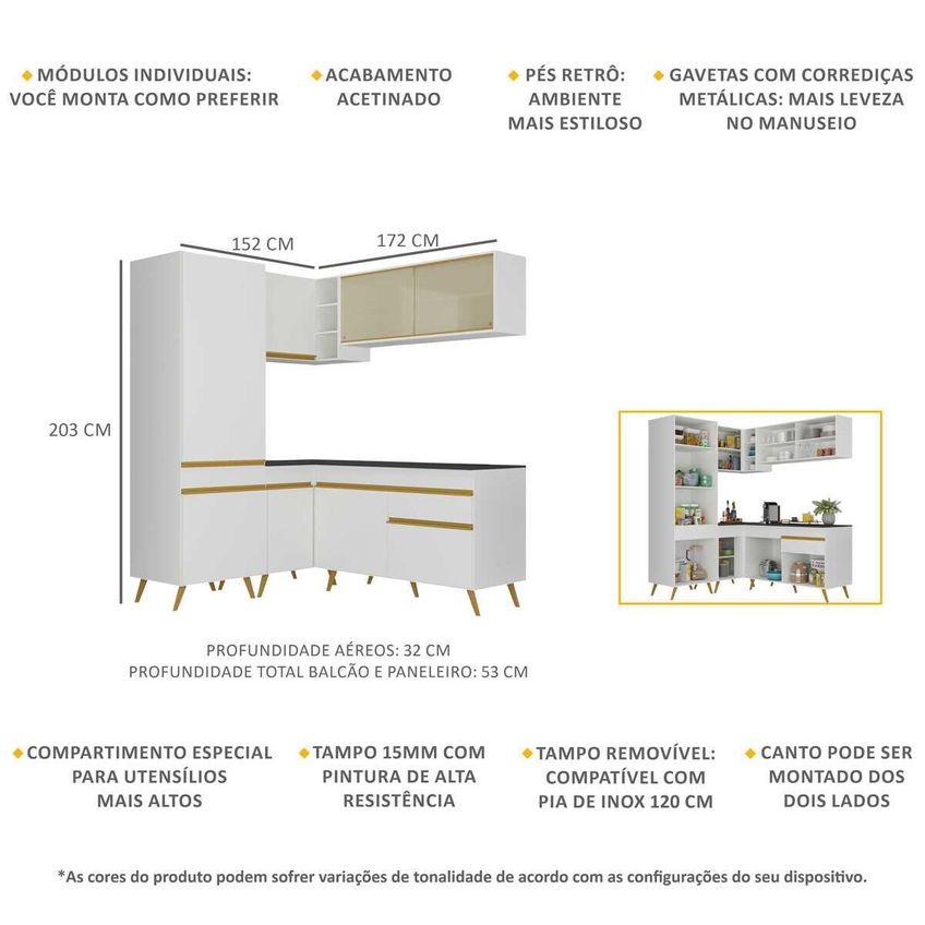 Cozinha Completa Compacta Armário Canto FL2053 Veneza Multi Branco/Dourado - imagem 3