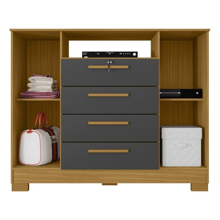 Cômoda Com 2 Portas 4 Gavetas E Chave 120,5cm Multimóveis Cr35668 Madeirado/cinza - imagem 4