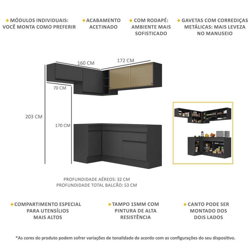 Cozinha Completa Compacta Armário Canto FL2094 Veneza Multi Preto - imagem 3