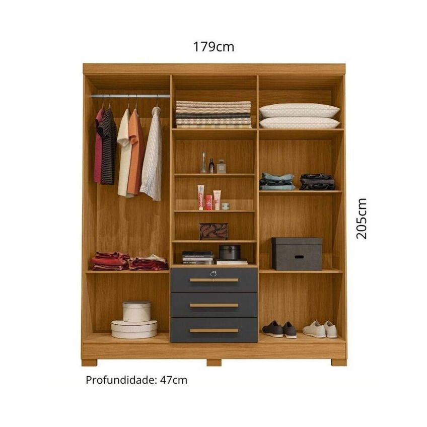 Guarda-roupa Casal Com 6 Portas 3 Gavetas E Chave 179cm Multimóveis Cr35673 Madeirado/cinza - imagem 3