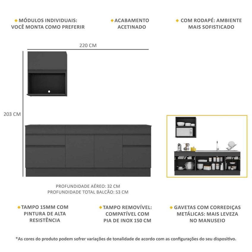 Cozinha Compacta Armário Balcão E Rodapé FL2110 Veneza Multi Preto - imagem 3