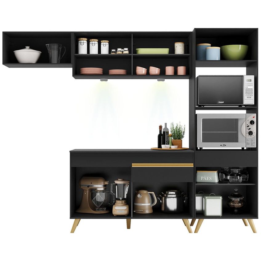 Cozinha Completa Compacta Armário LED FL2016 Veneza Multi Preto/Dourado - imagem 5