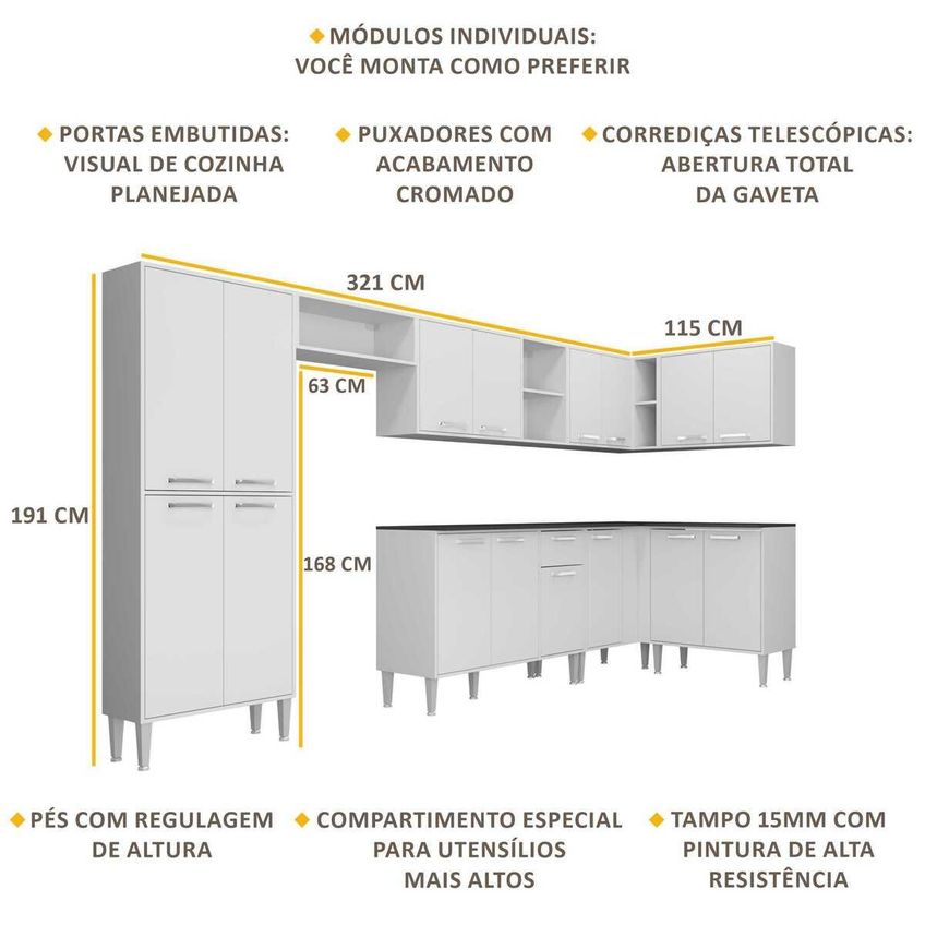 Armário De Cozinha Compacta Completa FL3154 Xangai Multi Branco - imagem 3