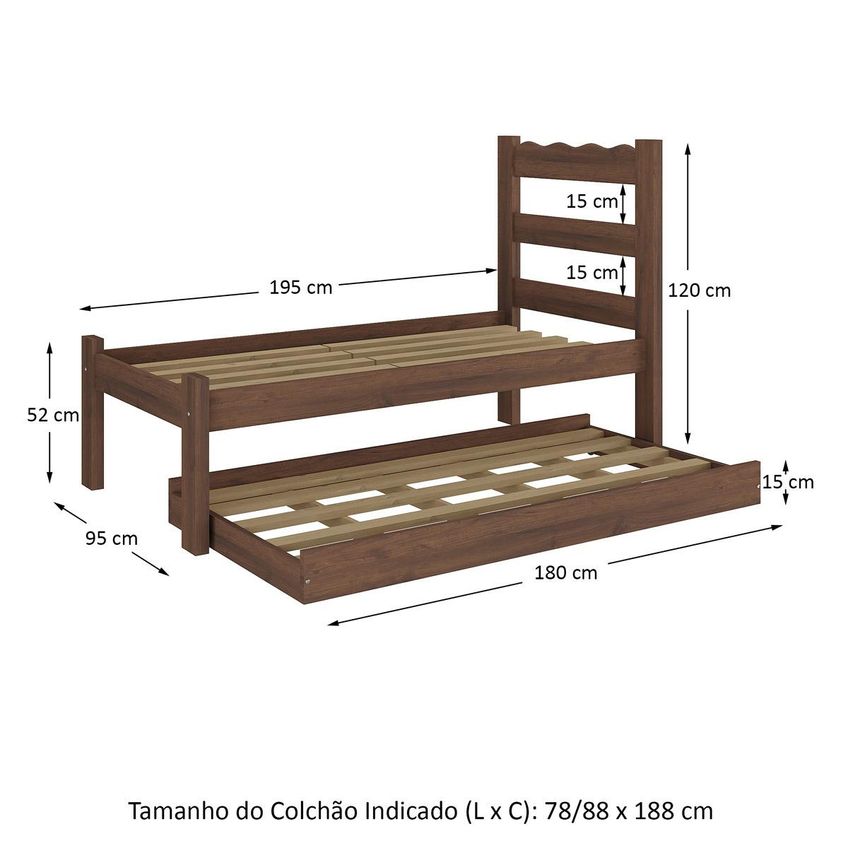 Bicama De Madeira Maciça Para Colchão 78/88x188cm Multimóveis CR35257 Imbuia - imagem 4