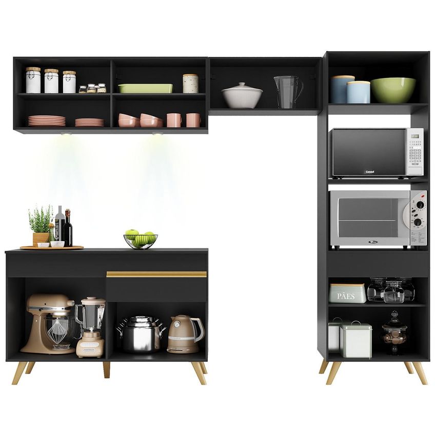 Cozinha Completa Compacta Armário LED FL2017 Veneza Multi Preto/Dourado - imagem 5