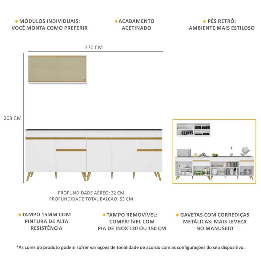 Cozinha Completa Compacta Armário Balcão FL2077 Veneza Multi Branco/Dourado - imagem 3