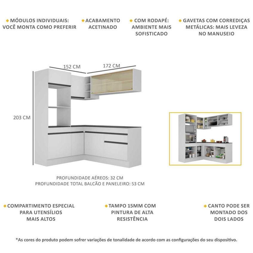 Cozinha Completa Compacta Armário Canto FL2098 Veneza Multi Branco/Preto - imagem 3