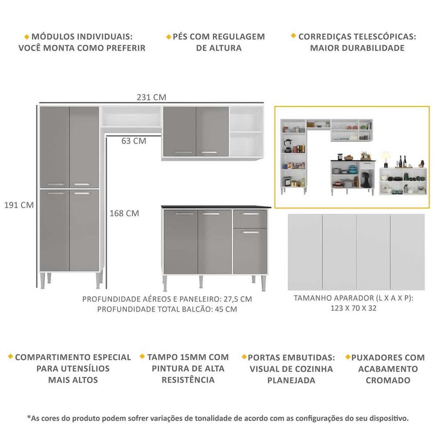 Armário De Cozinha Compacta Com Buffet Fl2041 Siena Multi Branco/lacca Fumê - imagem 3
