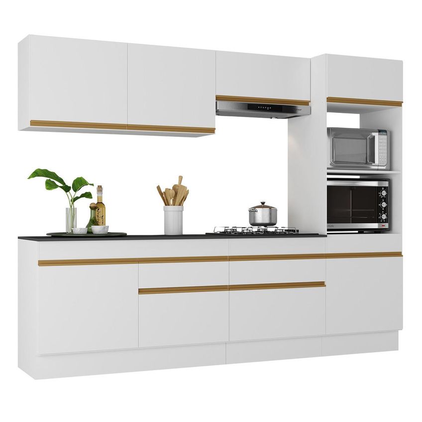 Cozinha Compacta Armário Balcão E Rodapé Fl2180 Made Multi Branco/Dourado - imagem 2