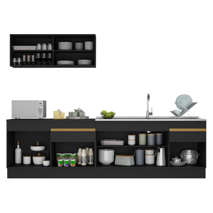 Cozinha Compacta Armário Balcão E Rodapé Fl2112 Veneza Multi Preto/Dourado - imagem 5