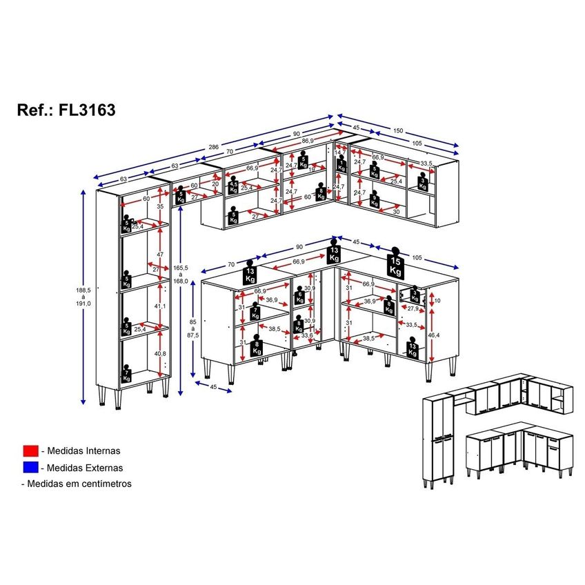 Armário De Cozinha Compacta Canto FL3163 Xangai Multi Branco/Preto - imagem 4