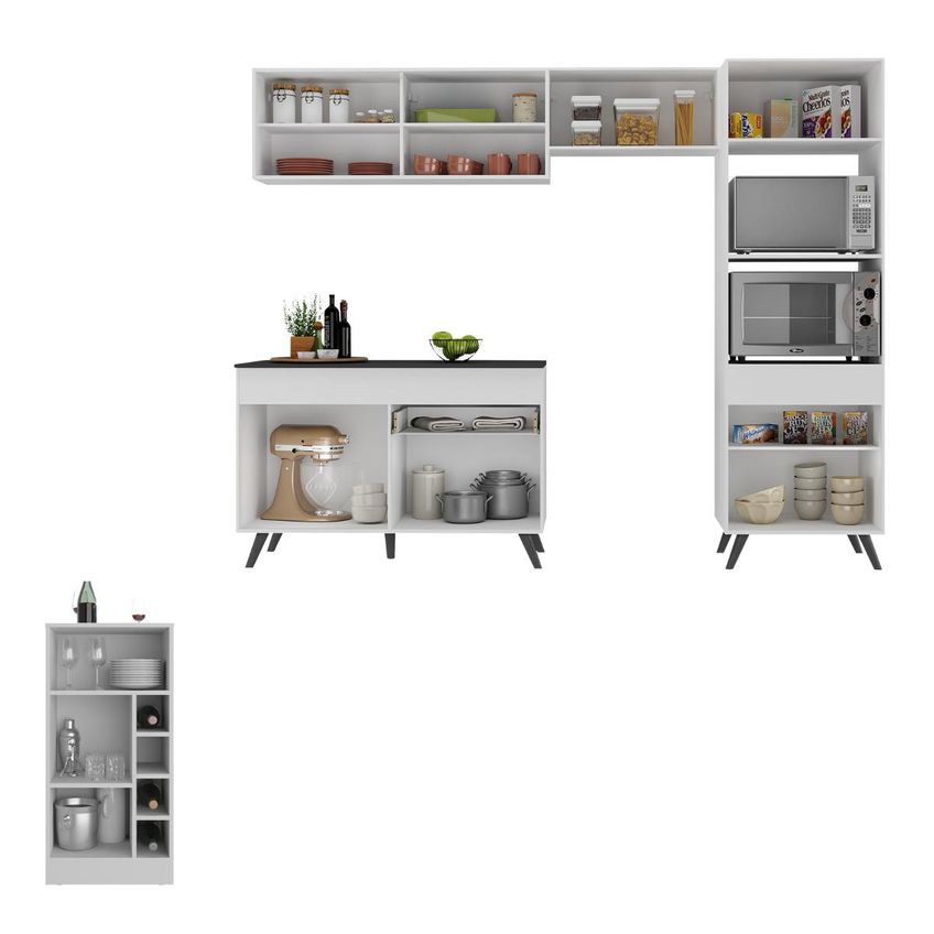 Armário De Cozinha Compacta E Bancada FL2209 Veneza Multi Branco/Preto - imagem 4