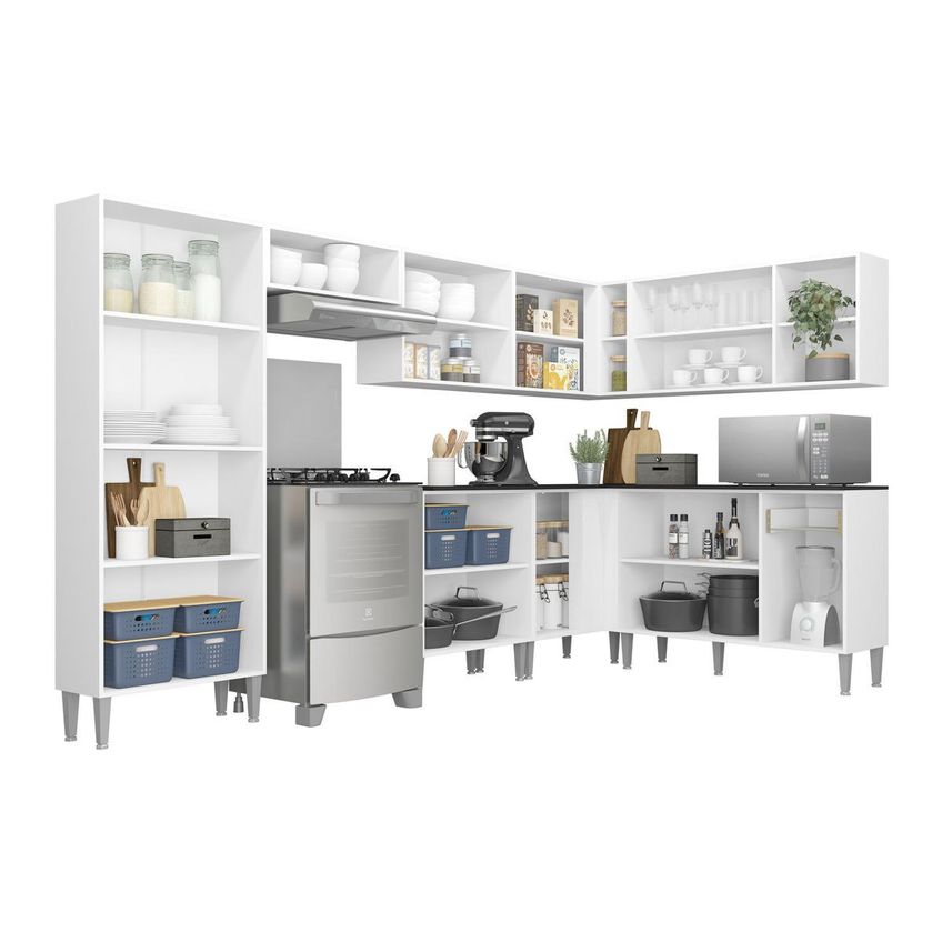 Armário De Cozinha Compacta Canto FL3163 Xangai Multi Branco/Preto - imagem 5