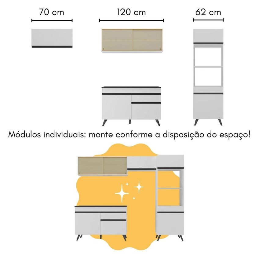 Armário De Cozinha Compacta E Bancada FL2209 Veneza Multi Branco/Preto - imagem 5