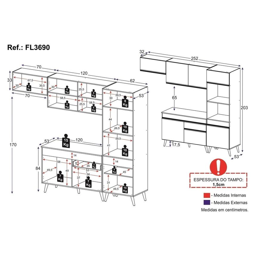 Cozinha Completa Compacta Armário Balcão FL3690 Veneza Multi Preto - imagem 4