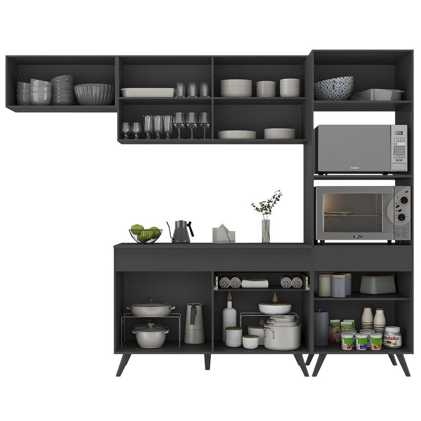 Cozinha Completa Compacta Armário Balcão FL3690 Veneza Multi Preto - imagem 5