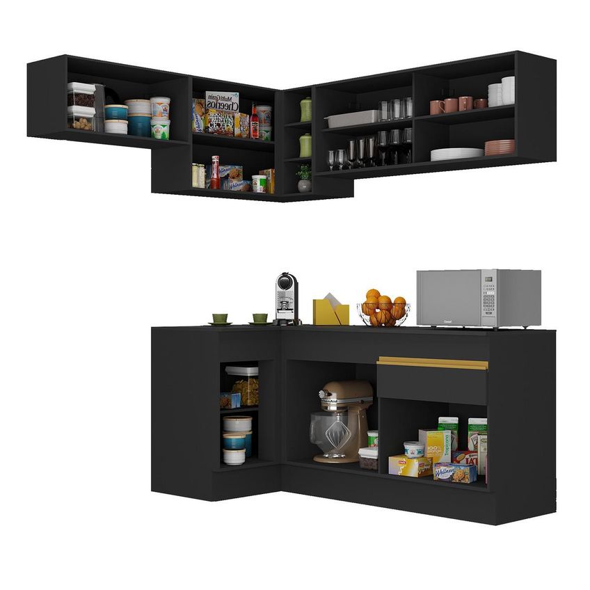 Cozinha Completa Compacta Armário Canto FL2094 Veneza Multi Preto/Dourado - imagem 5
