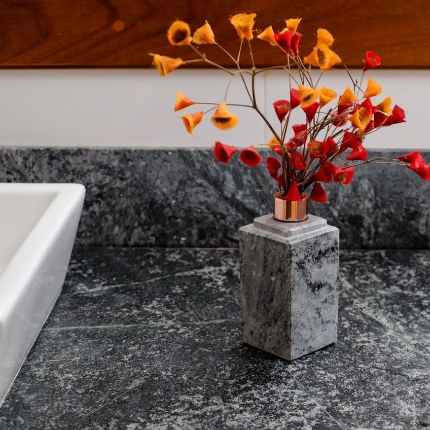 Kit Banheiro Bancada Lavabo Luxo Em Pedra Sabão N01 Rosê - imagem 3