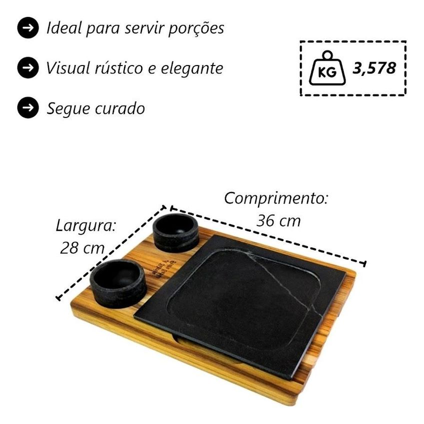Kit 2 Pratos Com 4 Molheiras Pedra Sabão E Suporte G 25x25cm - imagem 4