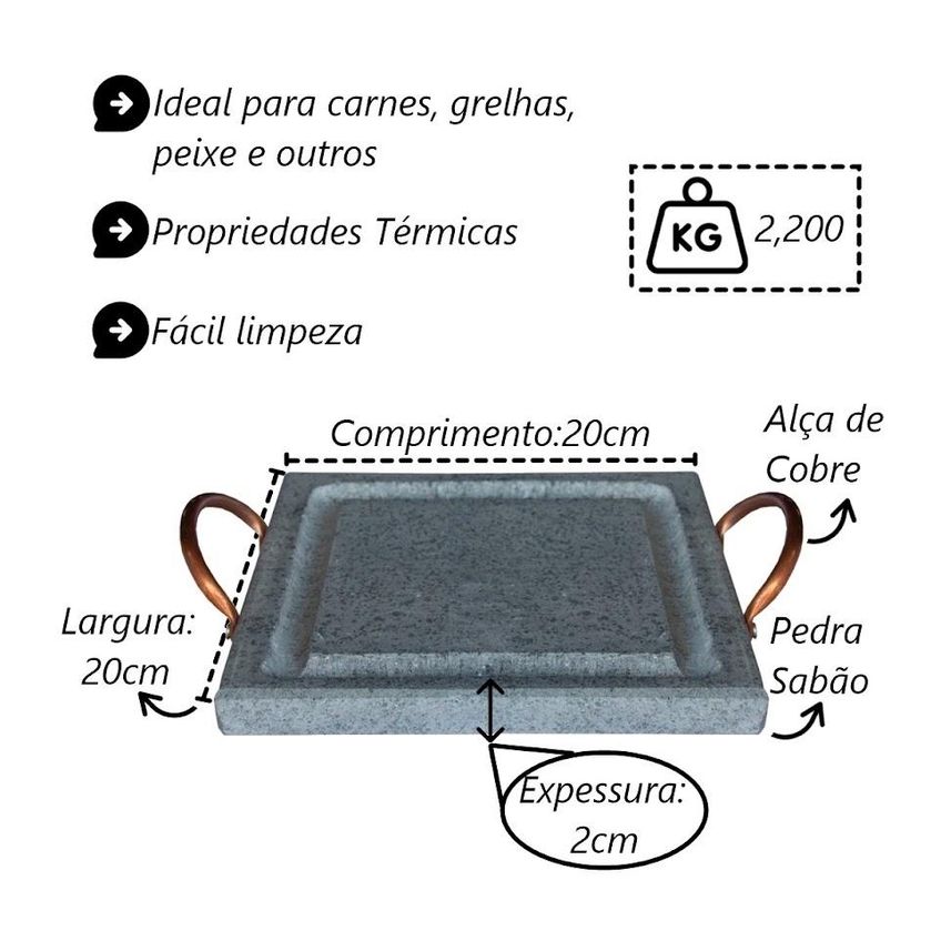 Fogareiro Réchaud P/ Chapa Quadrada 20x20cm Pedra Sabão - imagem 3